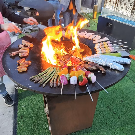 Outdoor Garden Corten Steel Fire Pit BBQ Grill Hemisphere BBQ Fire Bowl Barbecue with Grill Ring