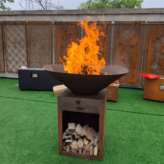 Outdoor Garden Corten Steel Fire Pit BBQ Grill Hemisphere BBQ Fire Bowl Barbecue with Grill Ring