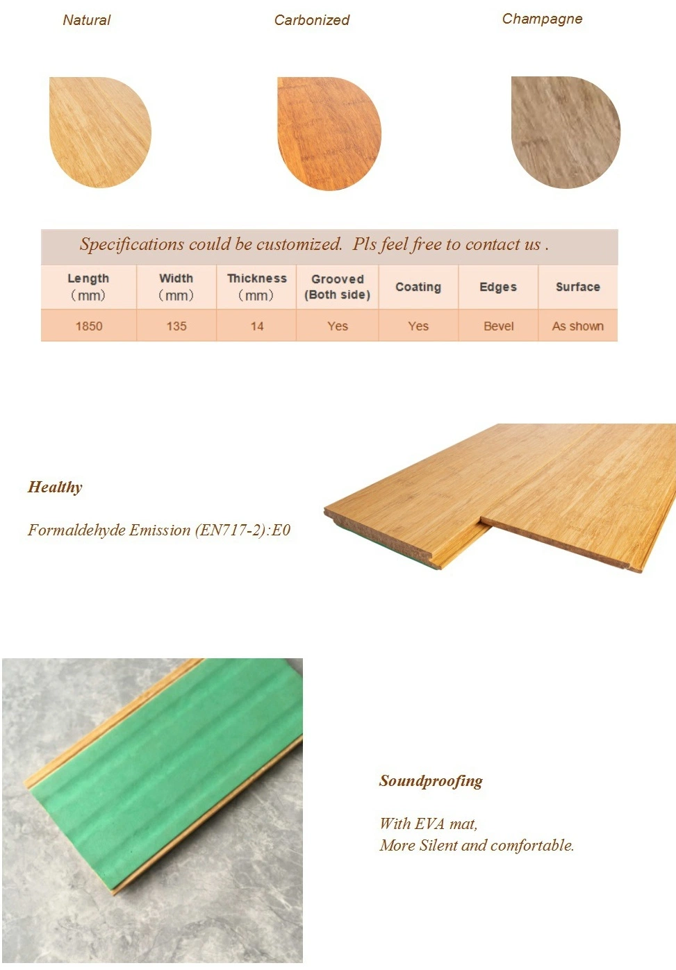 E0 Grade Soundproof Home Kindergarden Decoration Day Care Play Bamboo Flooring with EVA Mat